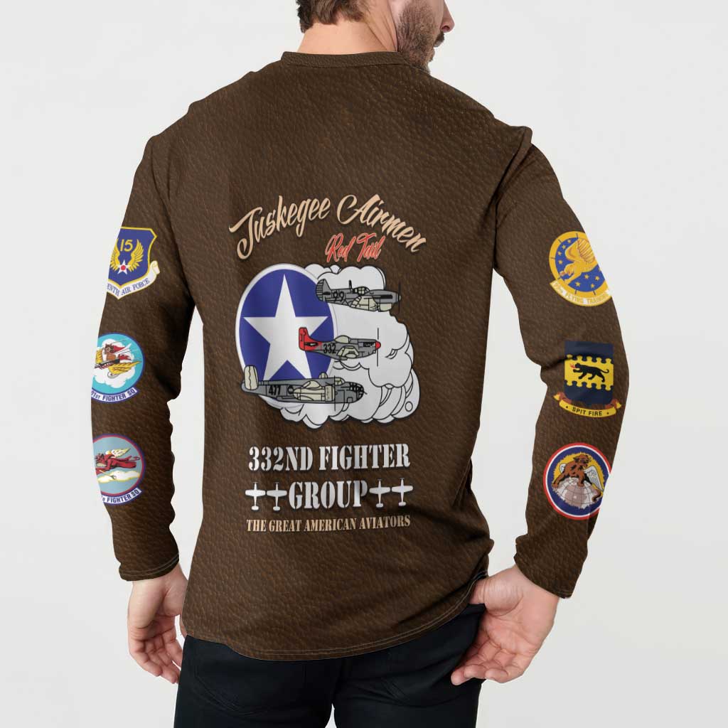 Tuskegee Airmen WWII Heroes Button Sweatshirt The Great American Aviators Brown Leather Pattern - Wonder Print Shop