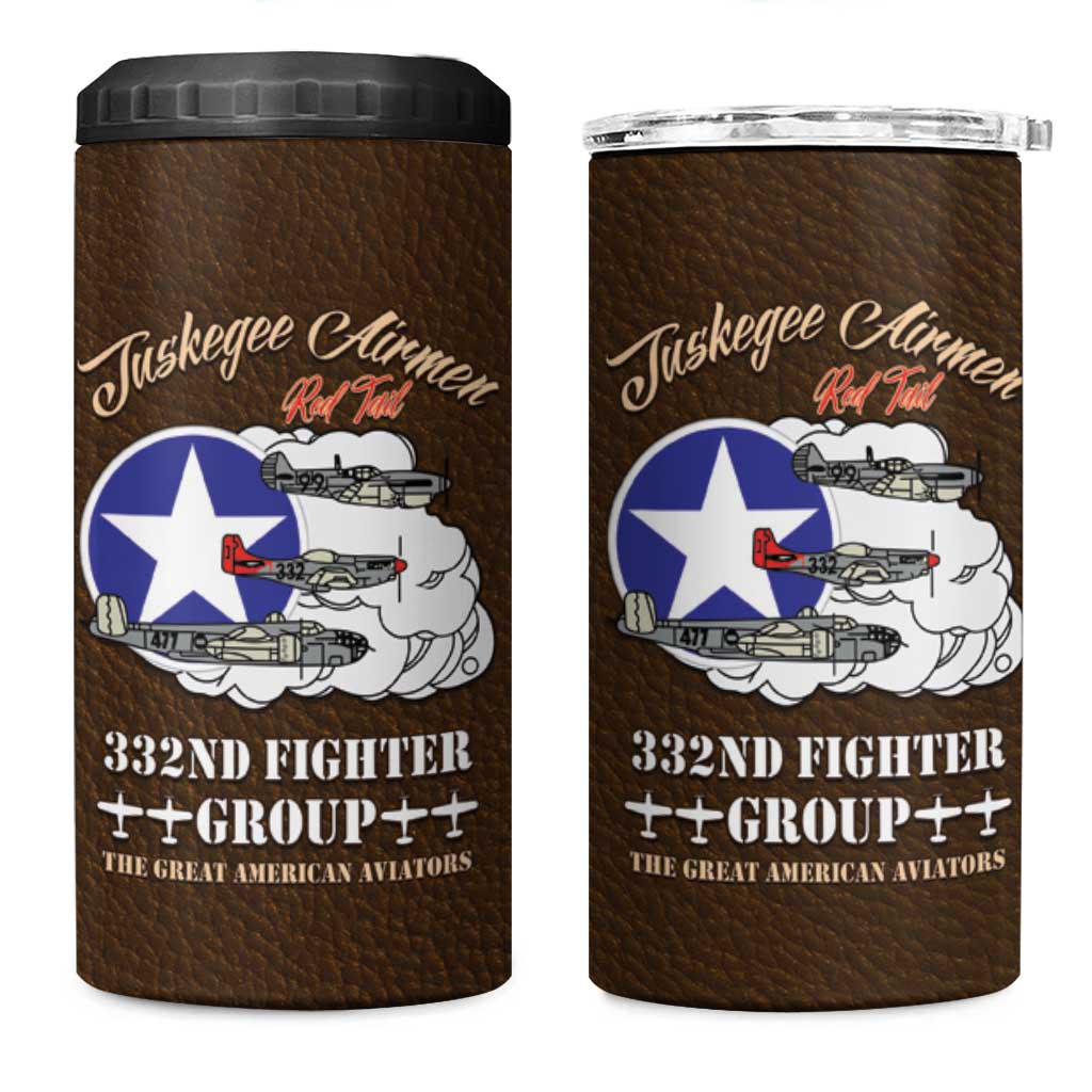 Tuskegee Airmen WWII Heroes 4 in 1 Can Cooler Tumbler The Great American Aviators Brown Leather Pattern - Wonder Print Shop