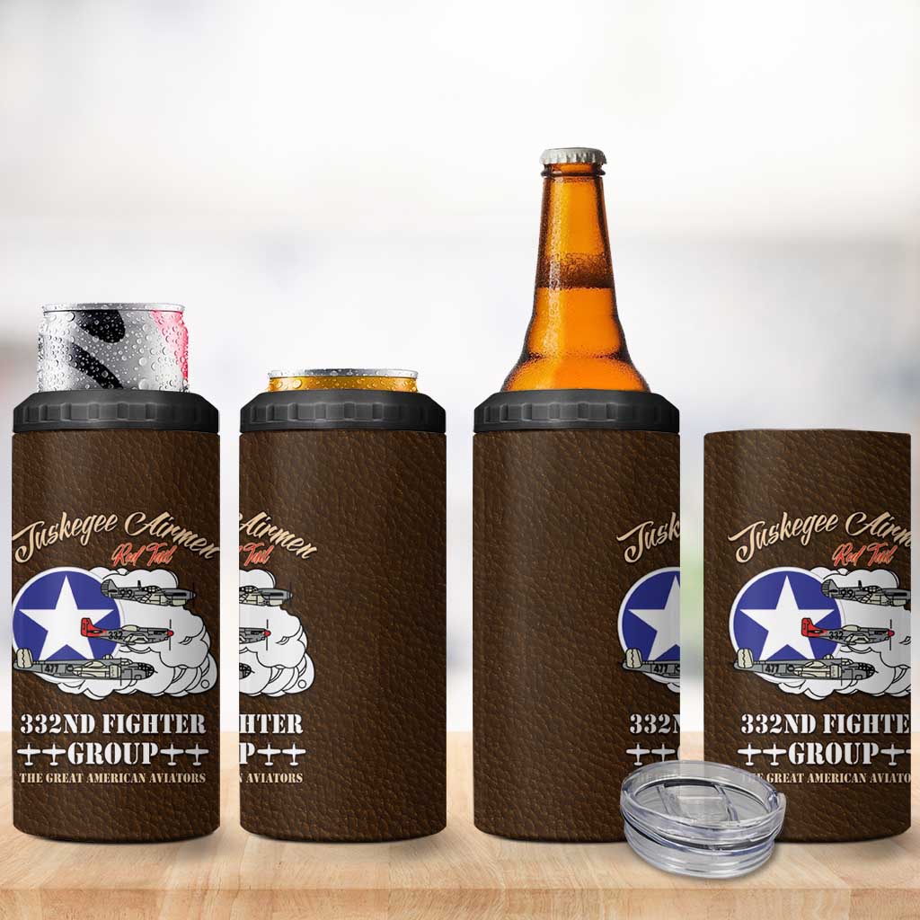 Tuskegee Airmen WWII Heroes 4 in 1 Can Cooler Tumbler The Great American Aviators Brown Leather Pattern - Wonder Print Shop