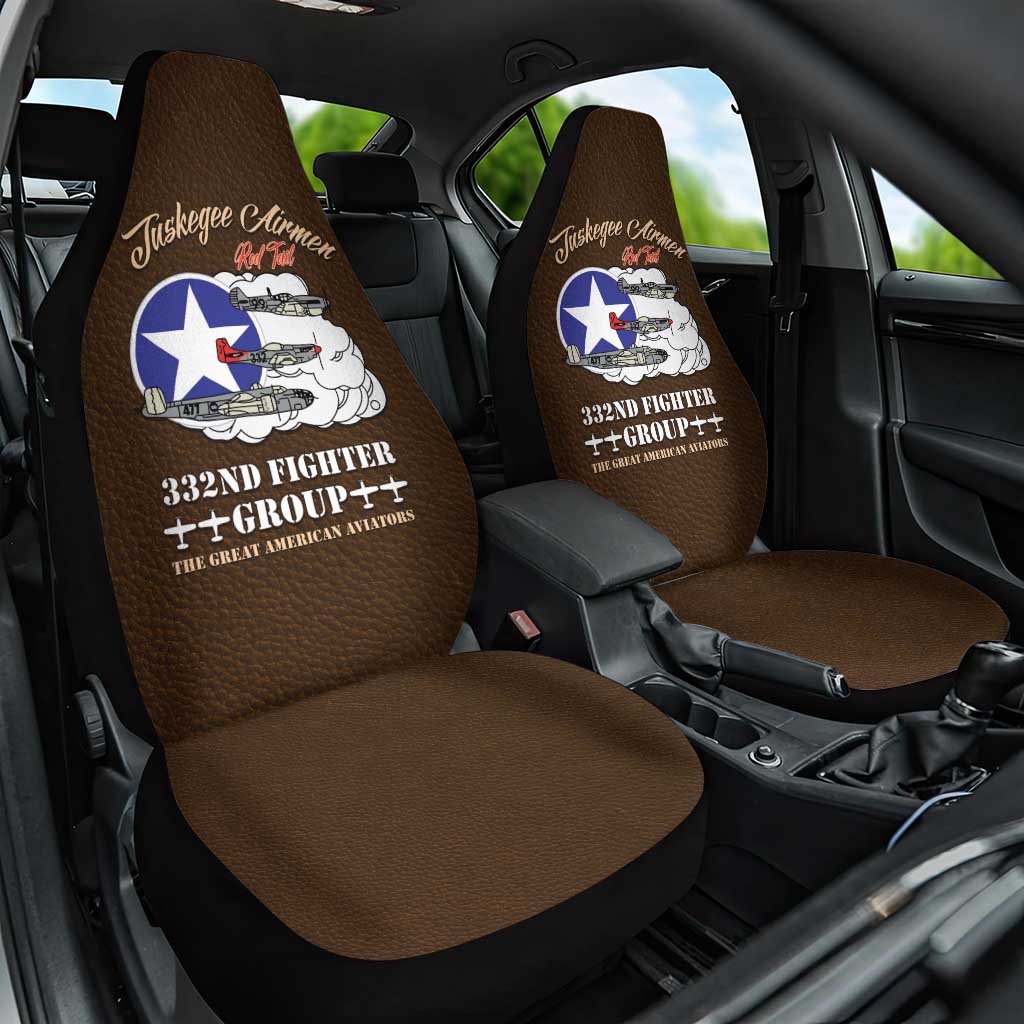 Tuskegee Airmen WWII Heroes Car Seat Cover The Great American Aviators Brown Leather Pattern - Wonder Print Shop