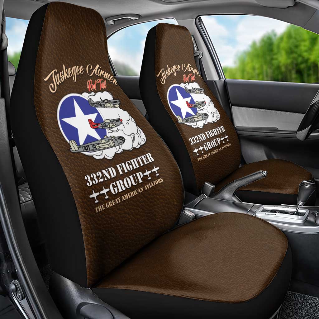 Tuskegee Airmen WWII Heroes Car Seat Cover The Great American Aviators Brown Leather Pattern - Wonder Print Shop