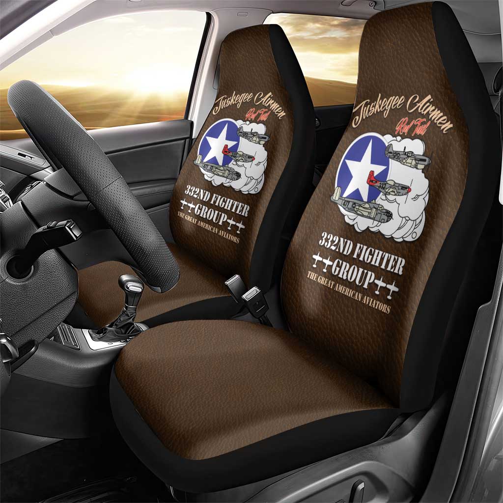 Tuskegee Airmen WWII Heroes Car Seat Cover The Great American Aviators Brown Leather Pattern - Wonder Print Shop