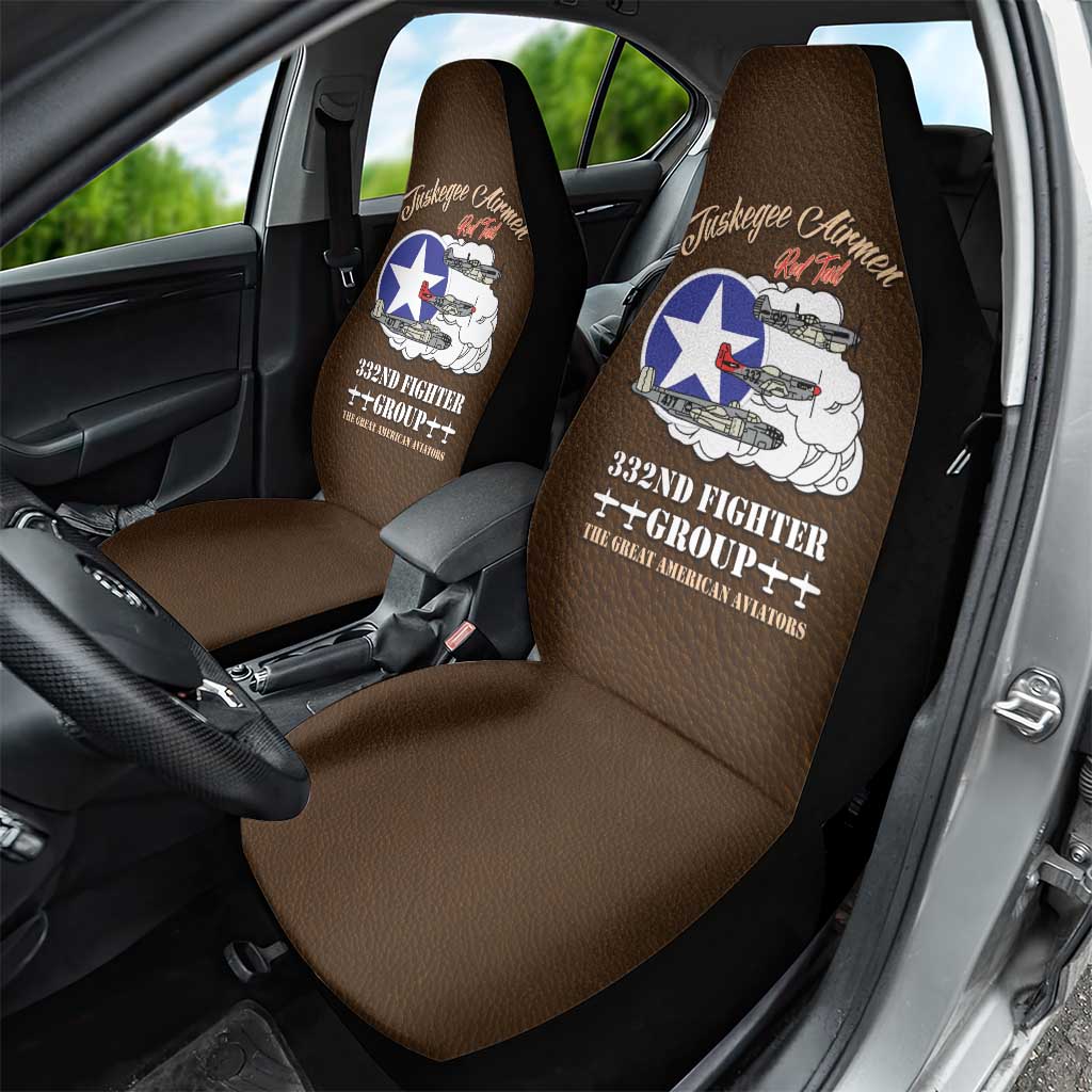 Tuskegee Airmen WWII Heroes Car Seat Cover The Great American Aviators Brown Leather Pattern - Wonder Print Shop