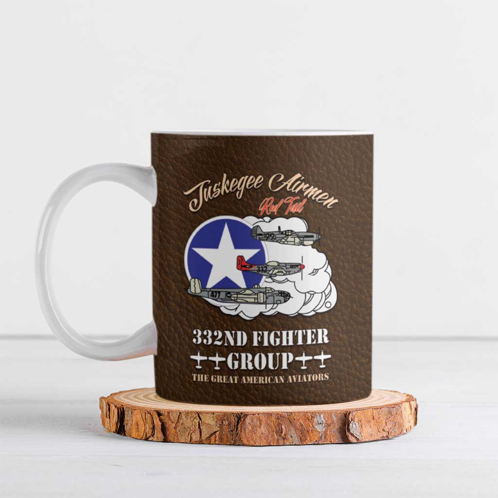 Tuskegee Airmen WWII Heroes Ceramic Mug The Great American Aviators Brown Leather Pattern - Wonder Print Shop