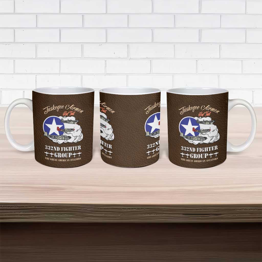 Tuskegee Airmen WWII Heroes Ceramic Mug The Great American Aviators Brown Leather Pattern - Wonder Print Shop