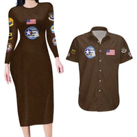 Tuskegee Airmen WWII Heroes Couples Matching Long Sleeve Bodycon Dress and Hawaiian Shirt The Great American Aviators Brown Leather Pattern - Wonder Print Shop