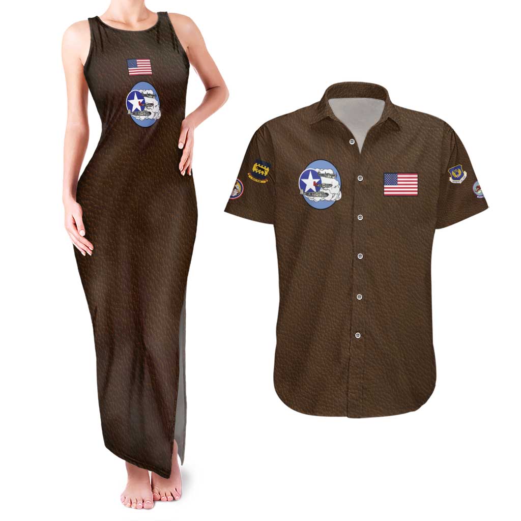 Tuskegee Airmen WWII Heroes Couples Matching Tank Maxi Dress and Hawaiian Shirt The Great American Aviators Brown Leather Pattern - Wonder Print Shop