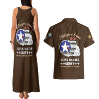 Tuskegee Airmen WWII Heroes Couples Matching Tank Maxi Dress and Hawaiian Shirt The Great American Aviators Brown Leather Pattern - Wonder Print Shop
