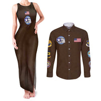 Tuskegee Airmen WWII Heroes Couples Matching Tank Maxi Dress and Long Sleeve Button Shirt The Great American Aviators Brown Leather Pattern - Wonder Print Shop