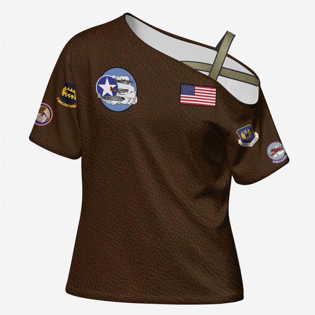 Tuskegee Airmen WWII Heroes Cross Shoulder Shirt The Great American Aviators Brown Leather Pattern - Wonder Print Shop
