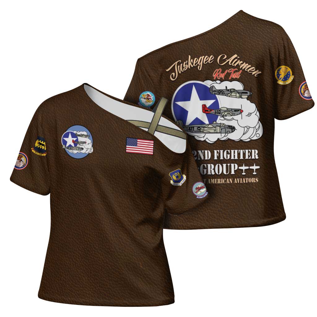 Tuskegee Airmen WWII Heroes Cross Shoulder Shirt The Great American Aviators Brown Leather Pattern - Wonder Print Shop