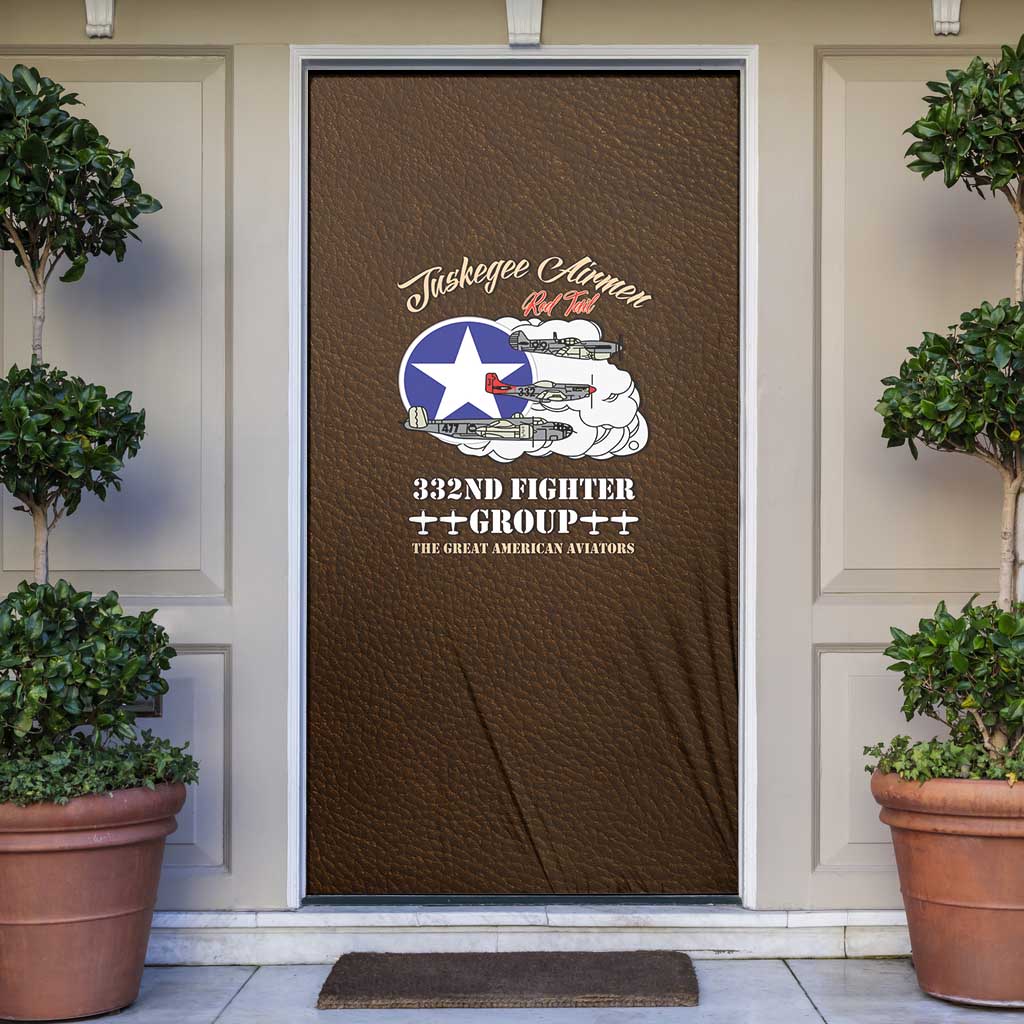 Tuskegee Airmen WWII Heroes Door Cover The Great American Aviators Brown Leather Pattern - Wonder Print Shop