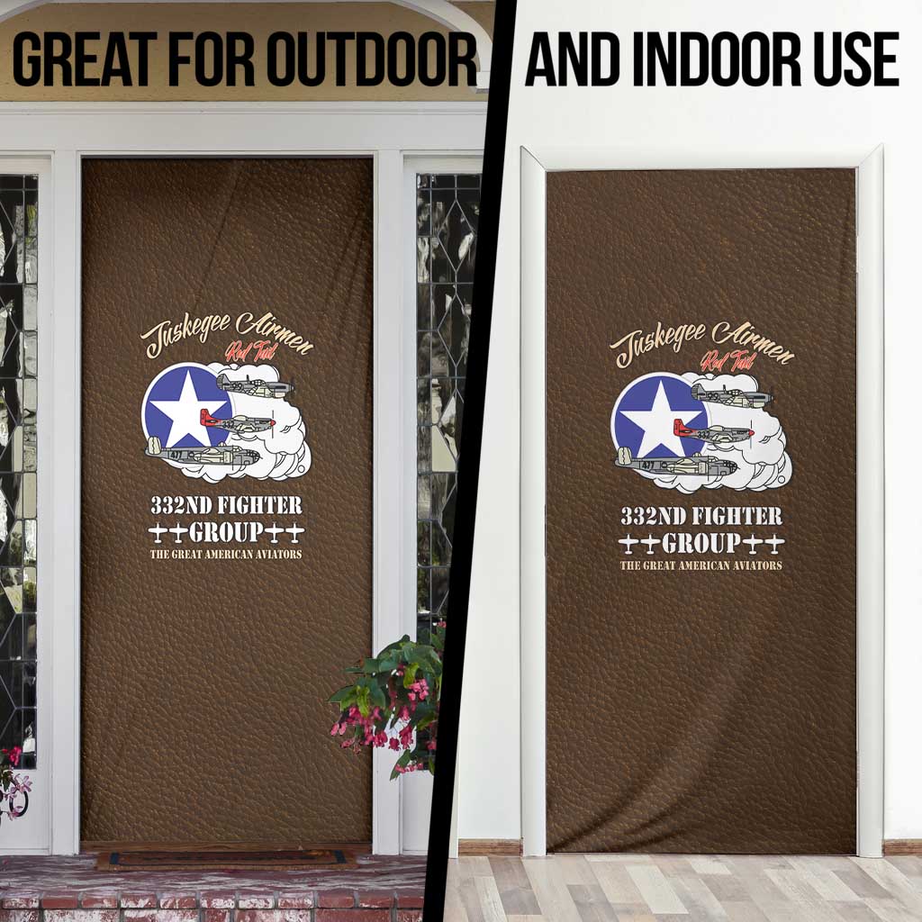 Tuskegee Airmen WWII Heroes Door Cover The Great American Aviators Brown Leather Pattern - Wonder Print Shop