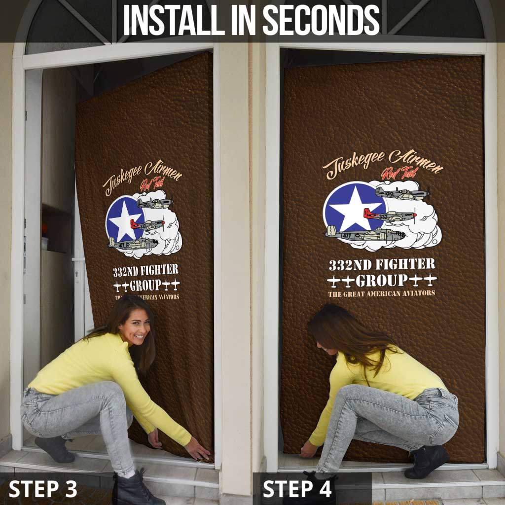 Tuskegee Airmen WWII Heroes Door Cover The Great American Aviators Brown Leather Pattern - Wonder Print Shop