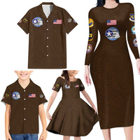 Tuskegee Airmen WWII Heroes Family Matching Long Sleeve Bodycon Dress and Hawaiian Shirt The Great American Aviators Brown Leather Pattern - Wonder Print Shop