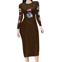 Tuskegee Airmen WWII Heroes Family Matching Long Sleeve Bodycon Dress and Hawaiian Shirt The Great American Aviators Brown Leather Pattern - Wonder Print Shop
