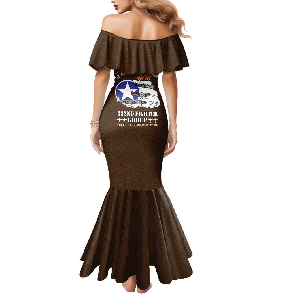 Tuskegee Airmen WWII Heroes Family Matching Mermaid Dress and Hawaiian Shirt The Great American Aviators Brown Leather Pattern - Wonder Print Shop