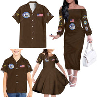 Tuskegee Airmen WWII Heroes Family Matching Off The Shoulder Long Sleeve Dress and Hawaiian Shirt The Great American Aviators Brown Leather Pattern - Wonder Print Shop