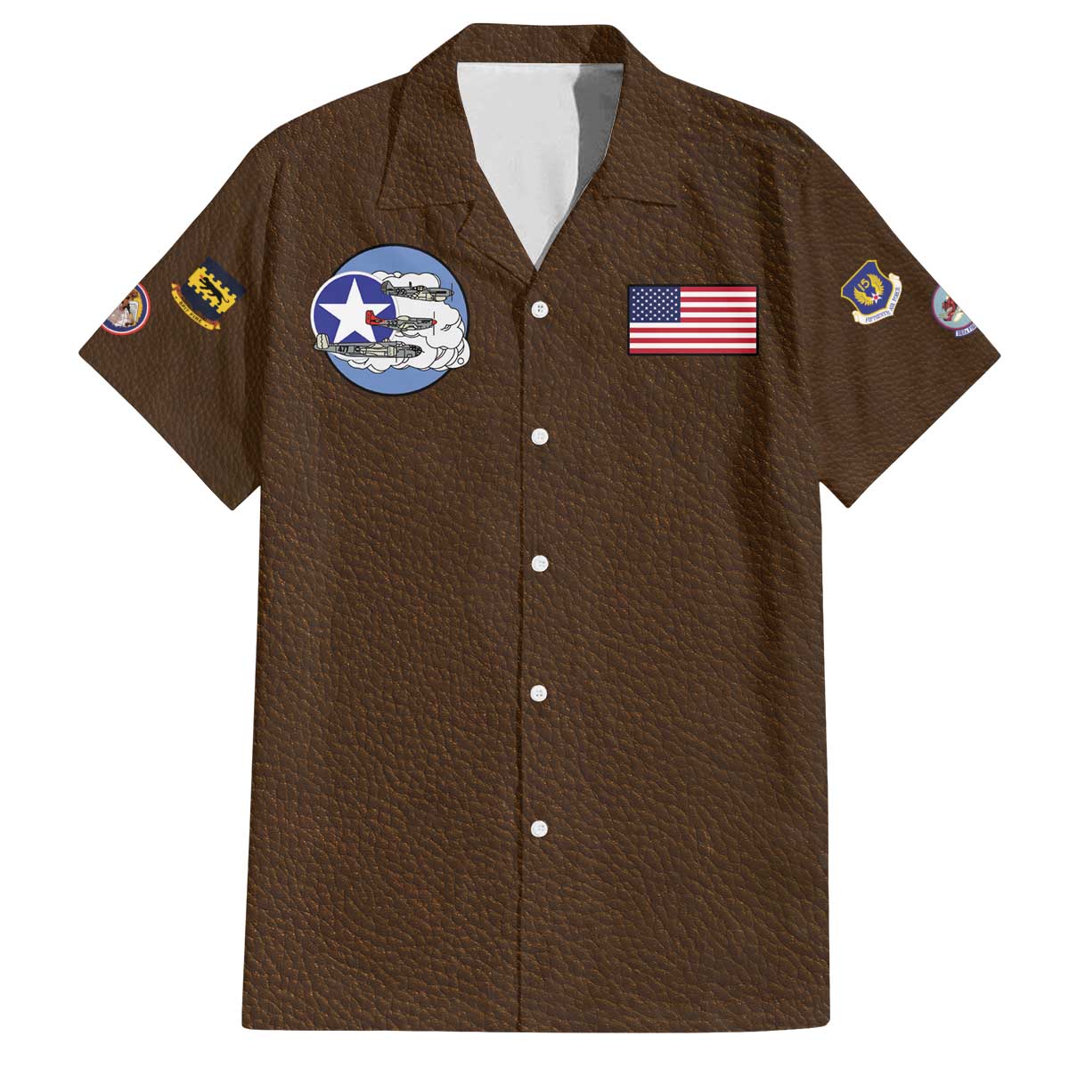 Tuskegee Airmen WWII Heroes Family Matching Off The Shoulder Long Sleeve Dress and Hawaiian Shirt The Great American Aviators Brown Leather Pattern - Wonder Print Shop