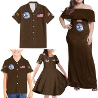 Tuskegee Airmen WWII Heroes Family Matching Off Shoulder Maxi Dress and Hawaiian Shirt The Great American Aviators Brown Leather Pattern - Wonder Print Shop