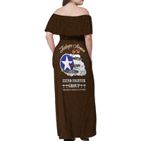 Tuskegee Airmen WWII Heroes Family Matching Off Shoulder Maxi Dress and Hawaiian Shirt The Great American Aviators Brown Leather Pattern - Wonder Print Shop
