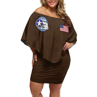 Tuskegee Airmen WWII Heroes Family Matching Off Shoulder Short Dress and Hawaiian Shirt The Great American Aviators Brown Leather Pattern - Wonder Print Shop