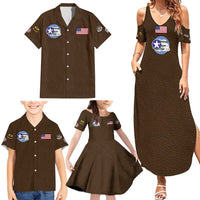 Tuskegee Airmen WWII Heroes Family Matching Summer Maxi Dress and Hawaiian Shirt The Great American Aviators Brown Leather Pattern - Wonder Print Shop