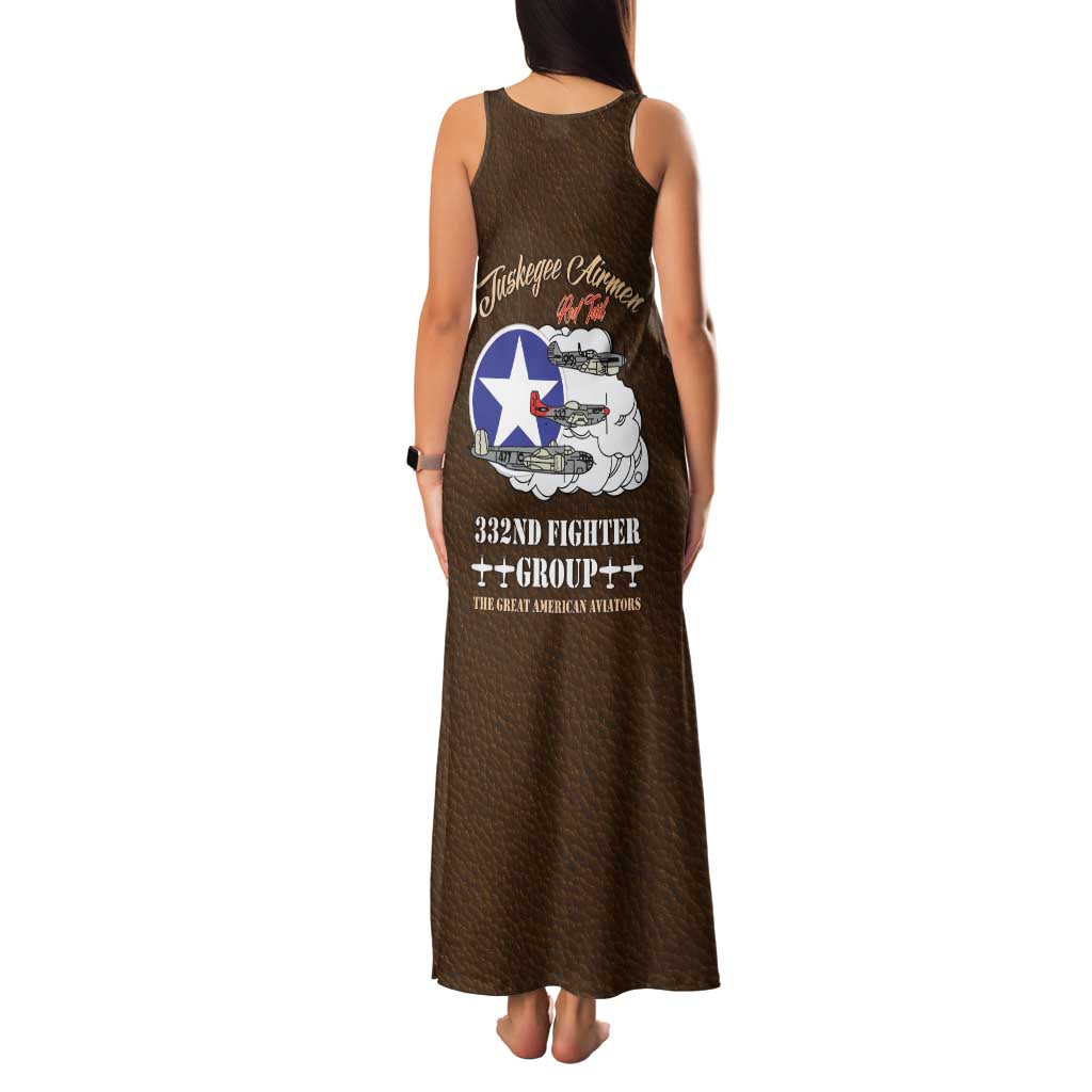 Tuskegee Airmen WWII Heroes Family Matching Tank Maxi Dress and Hawaiian Shirt The Great American Aviators Brown Leather Pattern - Wonder Print Shop
