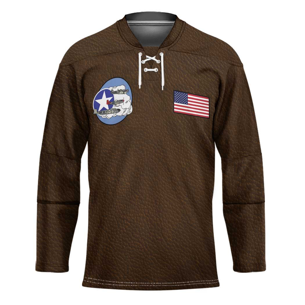 Tuskegee Airmen WWII Heroes Hockey Jersey The Great American Aviators Brown Leather Pattern - Wonder Print Shop