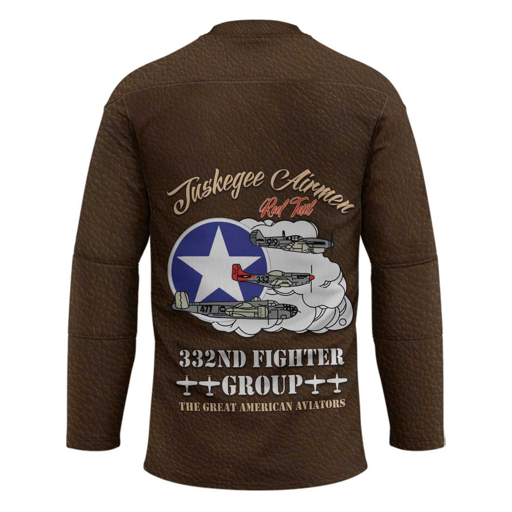 Tuskegee Airmen WWII Heroes Hockey Jersey The Great American Aviators Brown Leather Pattern - Wonder Print Shop