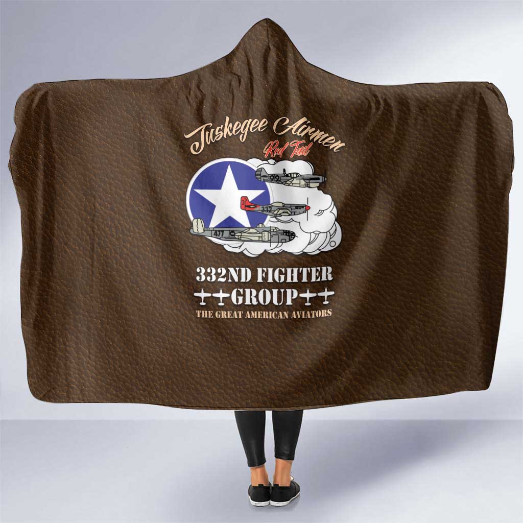 Tuskegee Airmen WWII Heroes Hooded Blanket The Great American Aviators Brown Leather Pattern - Wonder Print Shop