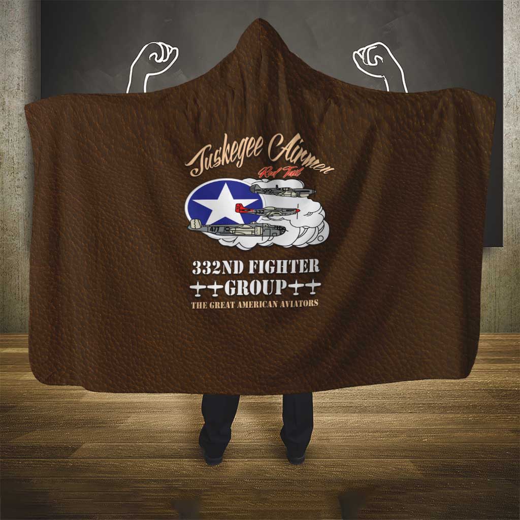 Tuskegee Airmen WWII Heroes Hooded Blanket The Great American Aviators Brown Leather Pattern - Wonder Print Shop