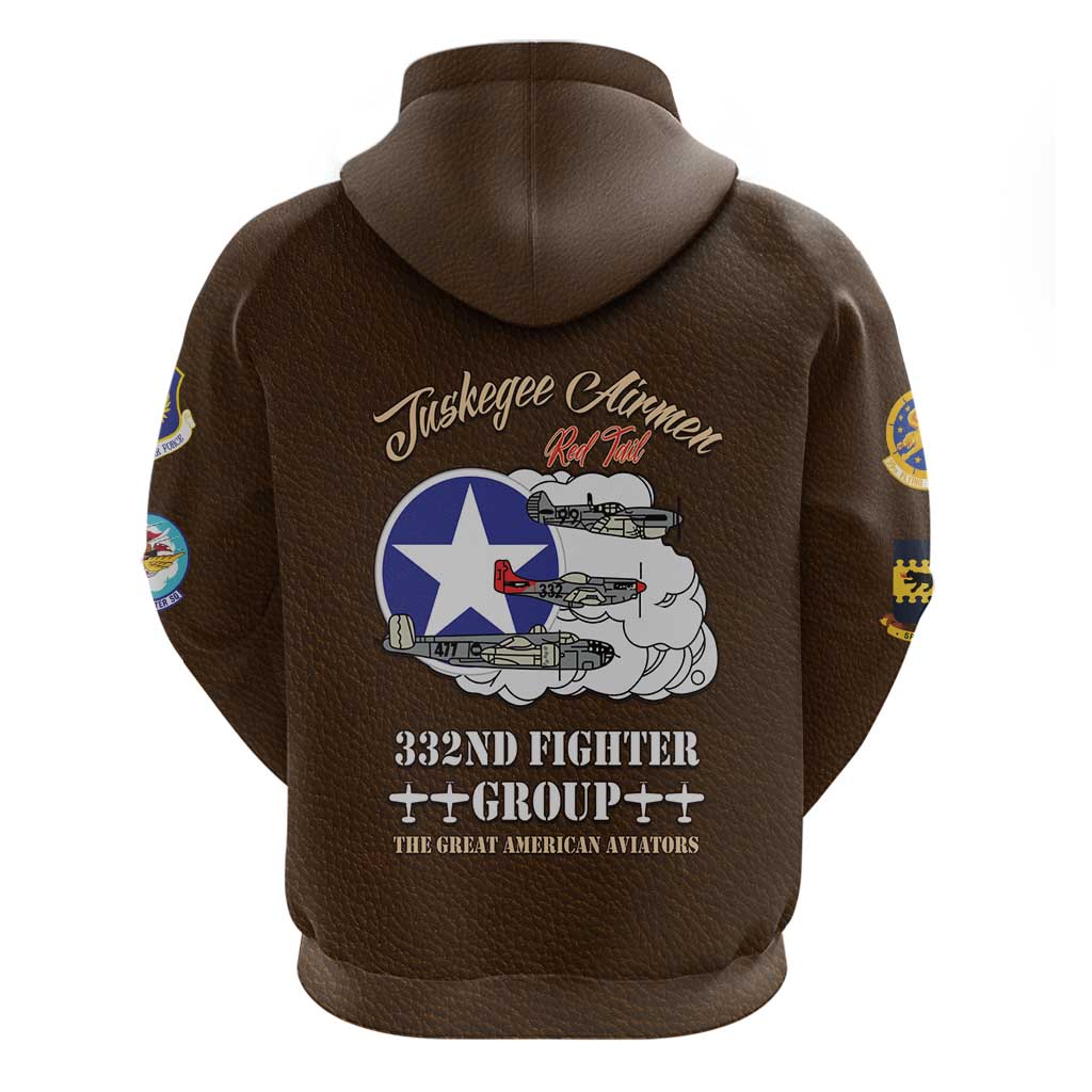 Tuskegee Airmen WWII Heroes Hoodie The Great American Aviators Brown Leather Pattern - Wonder Print Shop