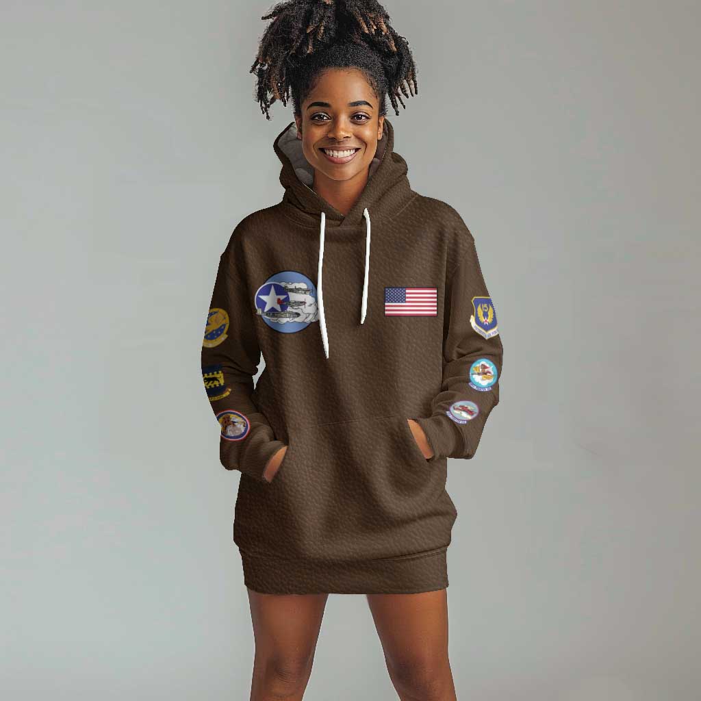 Tuskegee Airmen WWII Heroes Hoodie Dress The Great American Aviators Brown Leather Pattern - Wonder Print Shop