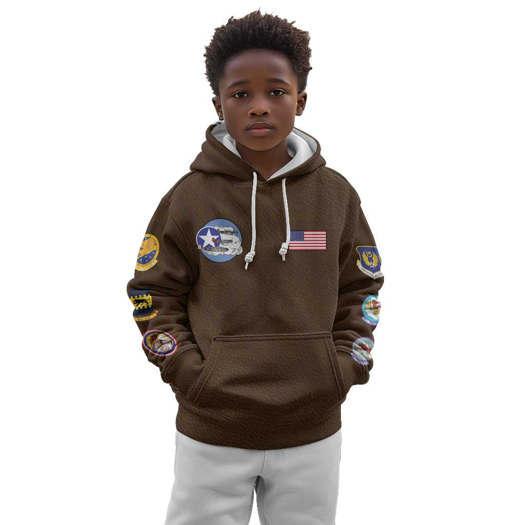 Tuskegee Airmen WWII Heroes Kid Hoodie The Great American Aviators Brown Leather Pattern - Wonder Print Shop
