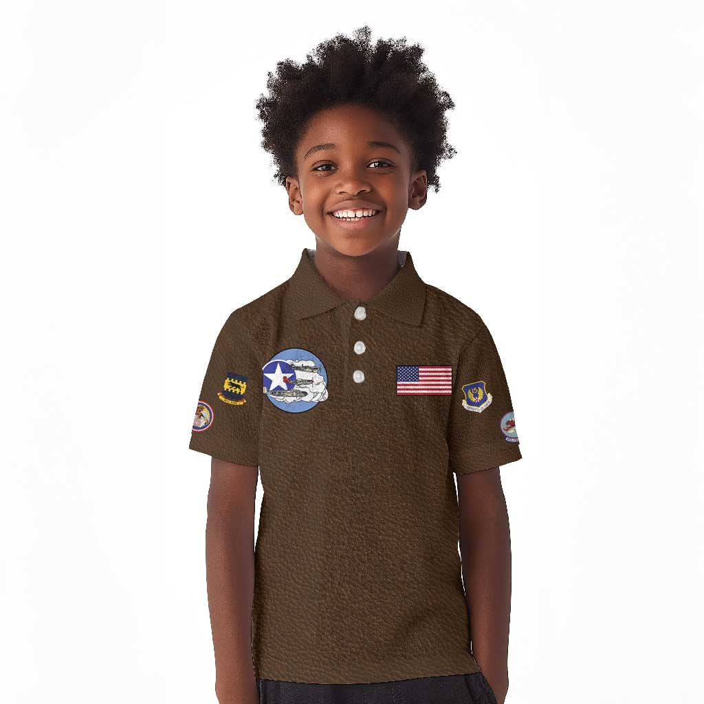 Tuskegee Airmen WWII Heroes Kid Polo Shirt The Great American Aviators Brown Leather Pattern - Wonder Print Shop