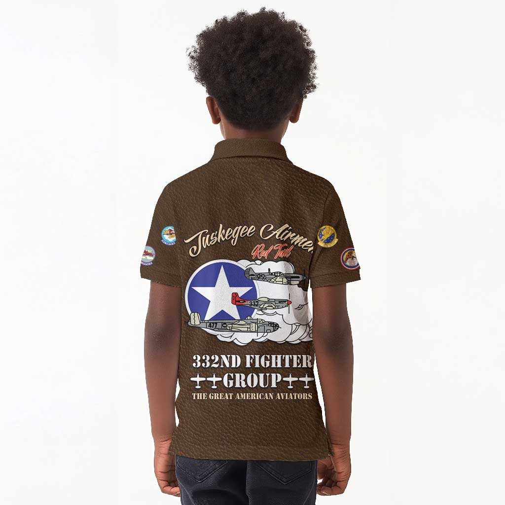 Tuskegee Airmen WWII Heroes Kid Polo Shirt The Great American Aviators Brown Leather Pattern - Wonder Print Shop