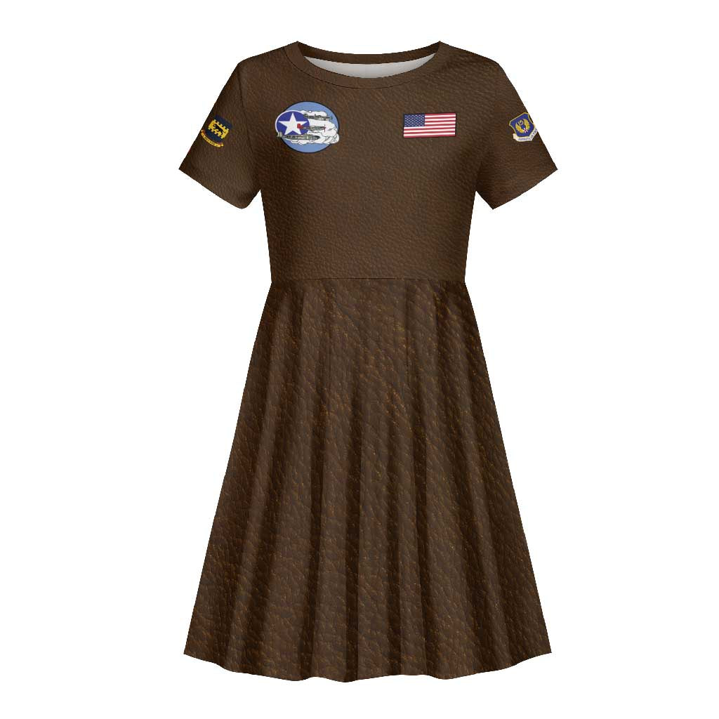 Tuskegee Airmen WWII Heroes Kid Short Sleeve Dress The Great American Aviators Brown Leather Pattern - Wonder Print Shop