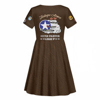 Tuskegee Airmen WWII Heroes Kid Short Sleeve Dress The Great American Aviators Brown Leather Pattern - Wonder Print Shop