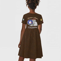 Tuskegee Airmen WWII Heroes Kid Short Sleeve Dress The Great American Aviators Brown Leather Pattern - Wonder Print Shop