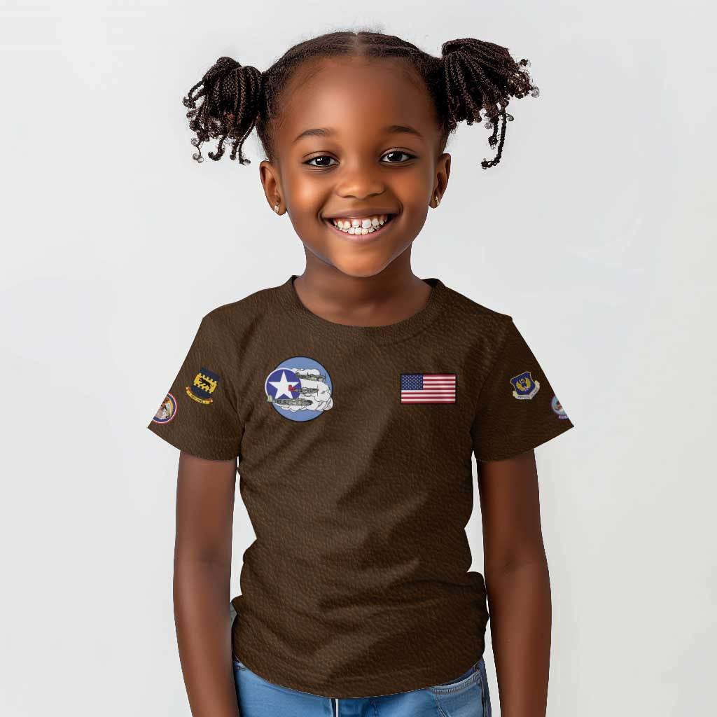 Tuskegee Airmen WWII Heroes Kid T Shirt The Great American Aviators Brown Leather Pattern - Wonder Print Shop
