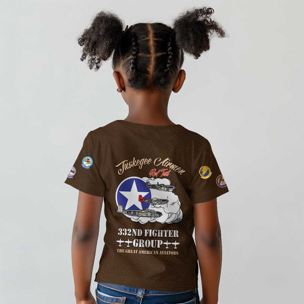 Tuskegee Airmen WWII Heroes Kid T Shirt The Great American Aviators Brown Leather Pattern - Wonder Print Shop