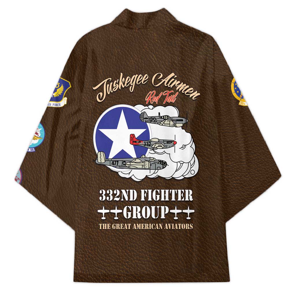 Tuskegee Airmen WWII Heroes Kimono The Great American Aviators Brown Leather Pattern - Wonder Print Shop