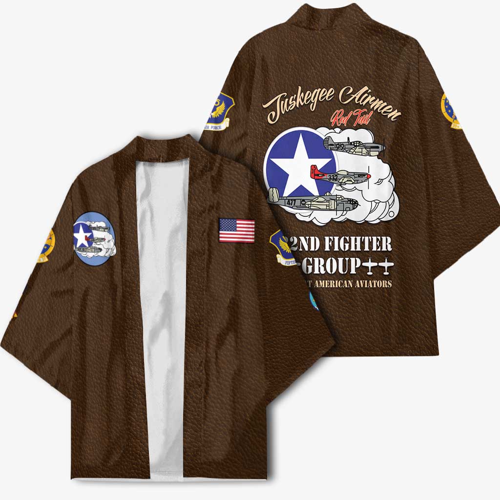Tuskegee Airmen WWII Heroes Kimono The Great American Aviators Brown Leather Pattern - Wonder Print Shop