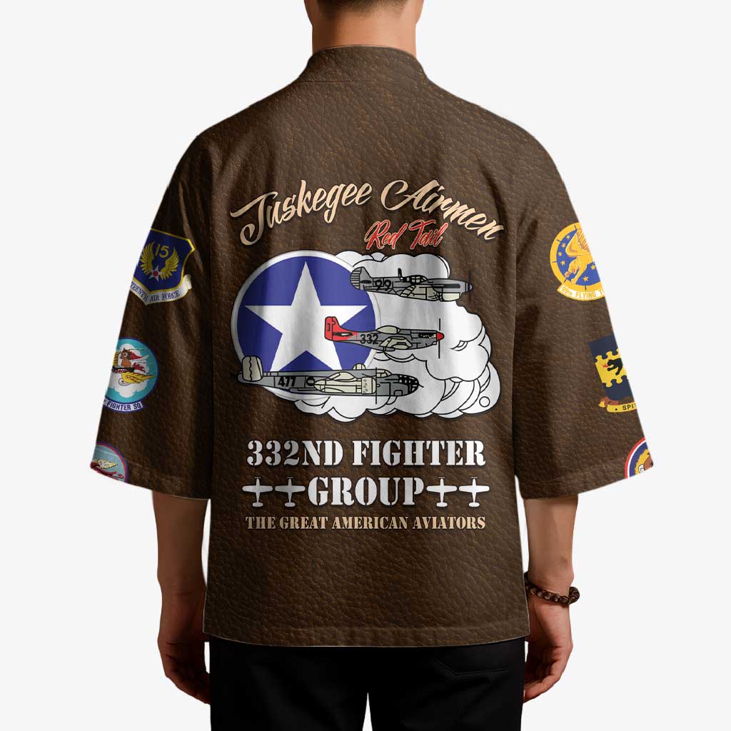Tuskegee Airmen WWII Heroes Kimono The Great American Aviators Brown Leather Pattern - Wonder Print Shop