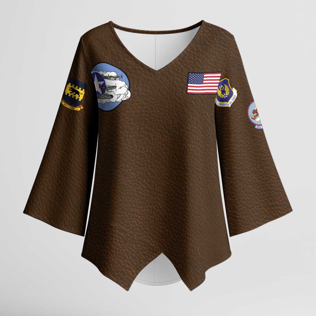 Tuskegee Airmen WWII Heroes Kimono Sleeve Blouse The Great American Aviators Brown Leather Pattern - Wonder Print Shop