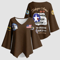 Tuskegee Airmen WWII Heroes Kimono Sleeve Blouse The Great American Aviators Brown Leather Pattern - Wonder Print Shop