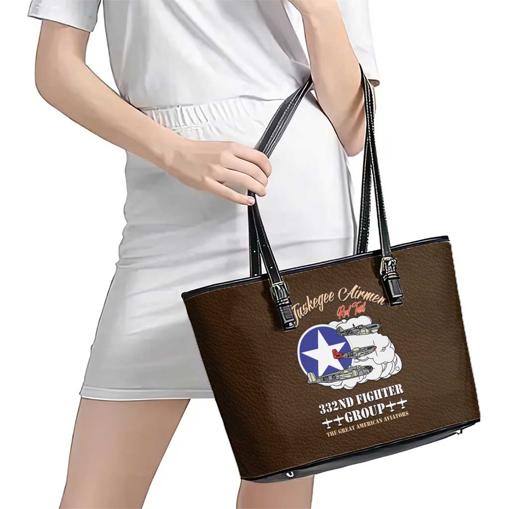 Tuskegee Airmen WWII Heroes Leather Tote Bag The Great American Aviators Brown Leather Pattern - Wonder Print Shop