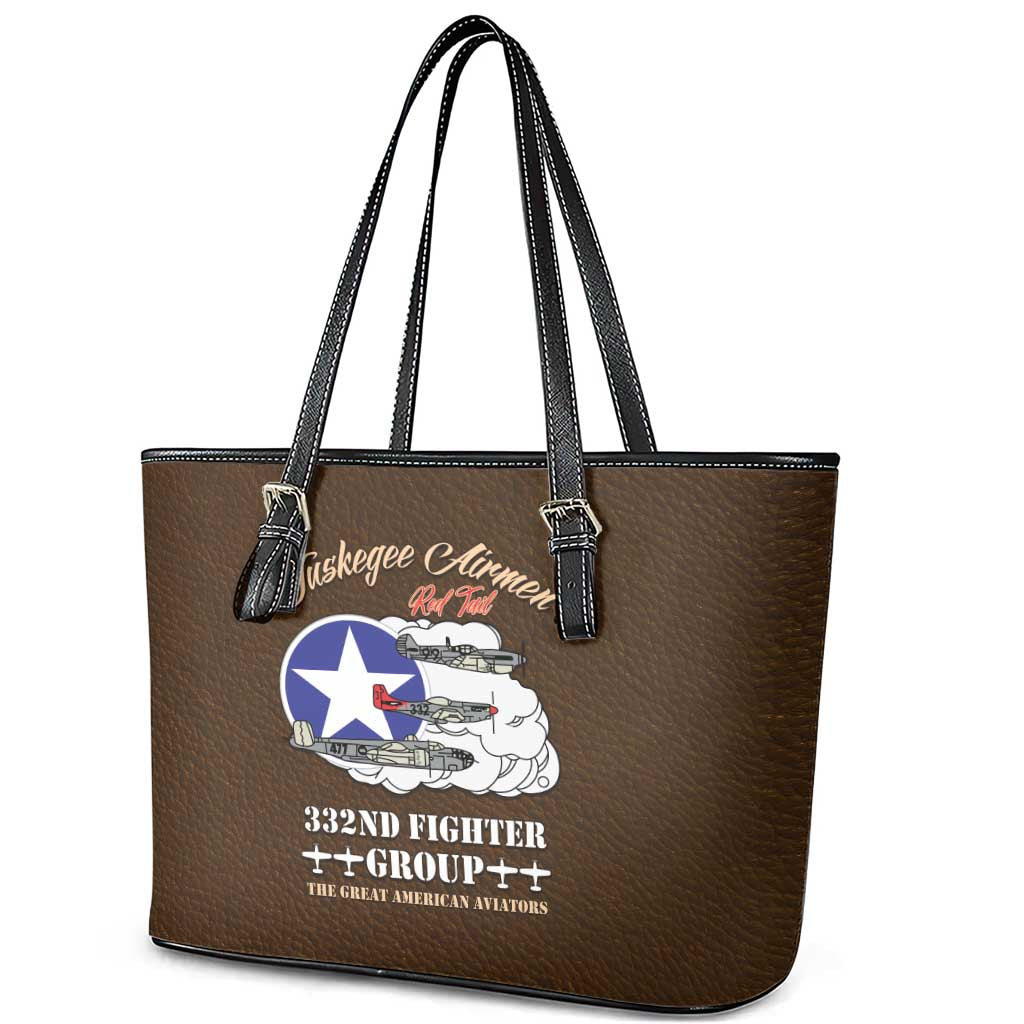 Tuskegee Airmen WWII Heroes Leather Tote Bag The Great American Aviators Brown Leather Pattern - Wonder Print Shop