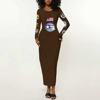 Tuskegee Airmen WWII Heroes Long Sleeve Bodycon Dress The Great American Aviators Brown Leather Pattern - Wonder Print Shop